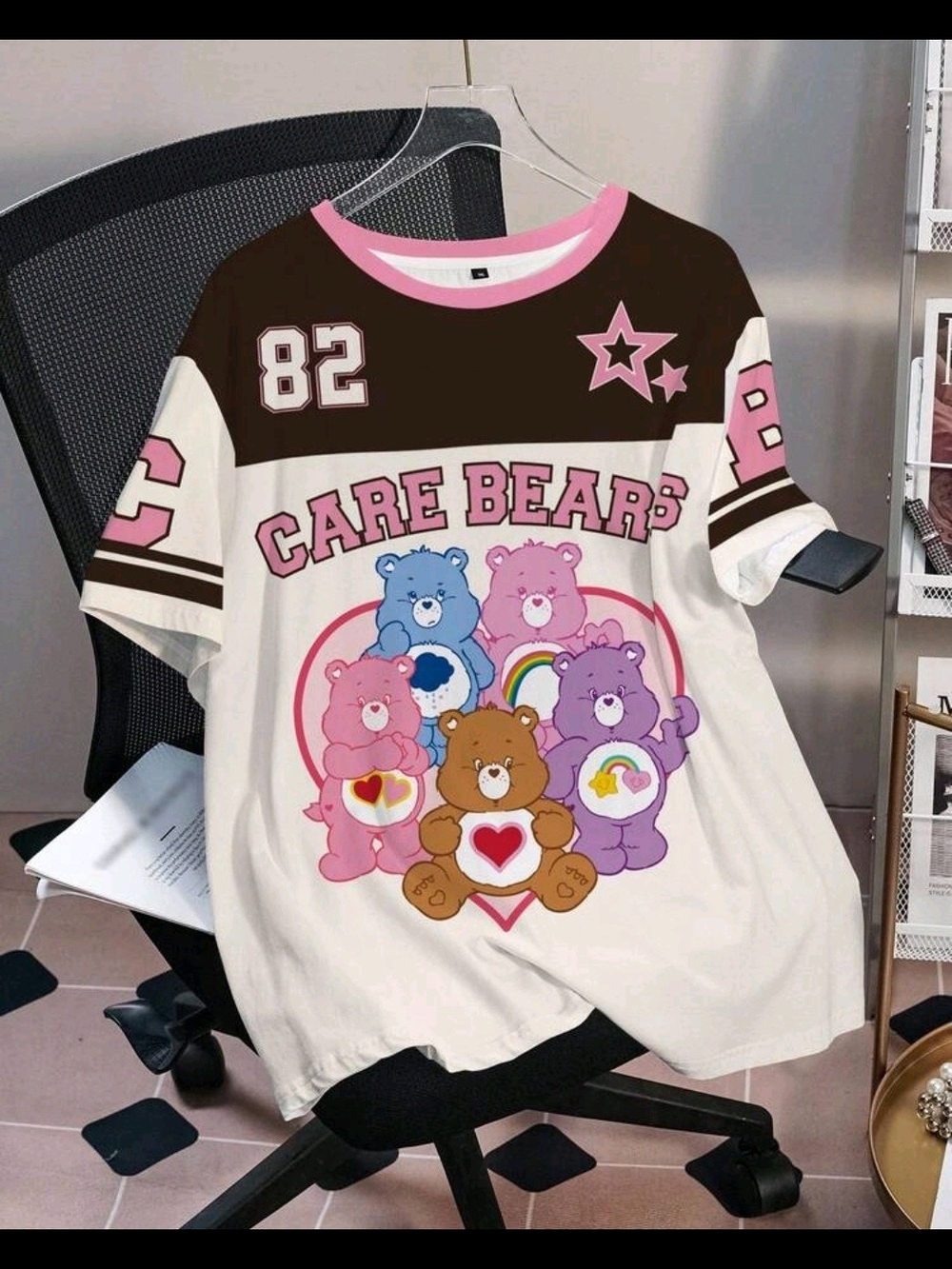 PRICE DROP 👇🏼Care Bears Graphic Tee in White & Brown with Pink Trim